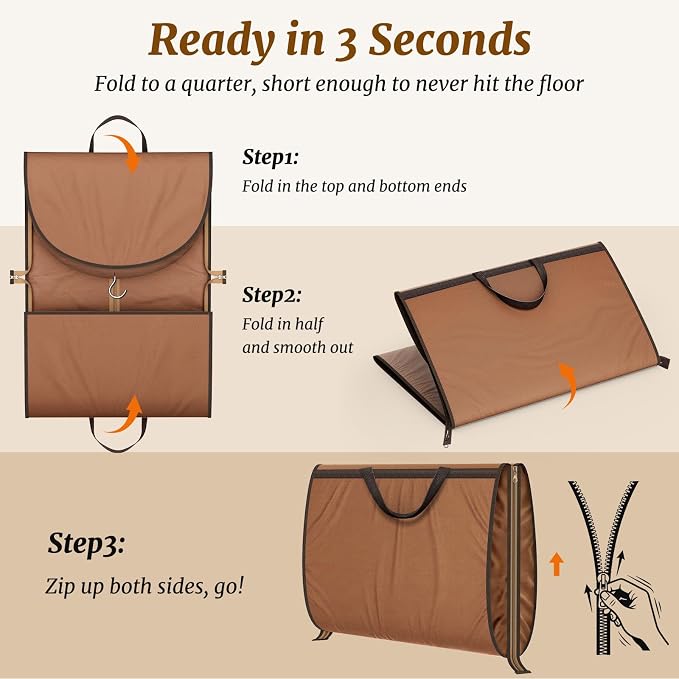 MISSLO 65" Garment Bags for Travel for Women with Loackabe-Self Zipper Waterproof Dress Bags for Gowns Long with Accessories Pockets Wedding Dress Bag Garment Covers for Hanging Clothes, Brown