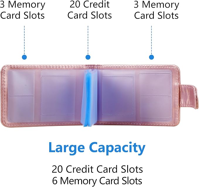 Wisdompro Slim PU Leather Credit Card Holder, Horizontal Rose Gold | RFID Blocking Wallet Debit Card Protector, Organizer Case, Card Case, 20 Card & 7 Memory Card Slots, with Magnetic Closure