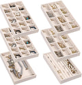 Frebeauty Jewelry Trays for Drawer,Set of 6 Jewelry Organizer and Storage | Velvet Material,Earring Holder Organizer,Stackable Jewelry Display for Vanity,Drawer Inserts for Rings,Studs,8.3×4.9 inch