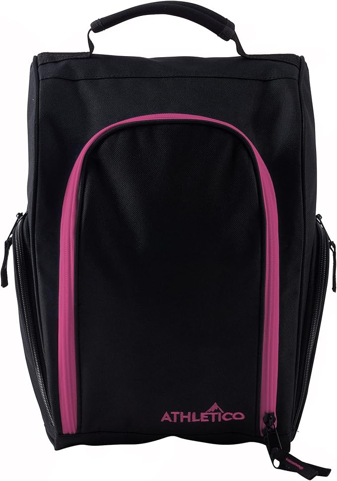 Athletico Golf Shoe Bag - Zippered Shoe Carrier Bags With Ventilation & Outside Pocket for Socks, Tees, etc. (Black/Pink)