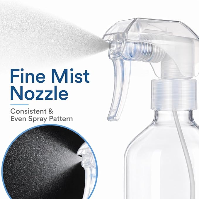 Leakproof Spray Bottle 2 Pack 10 oz, Ultra Fine Mist Sprayer | PET Plastic, 300ml Each, Safety Lock Clip, Leak Proof, For Hair Styling, Plant Misting, Cleaning, Refillable