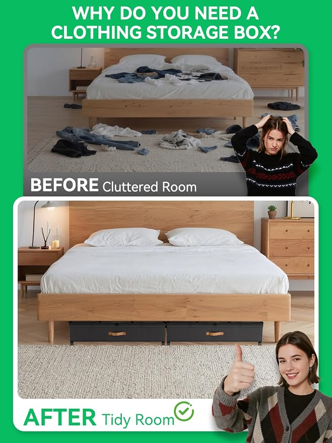 Under Bed Storage with Wheels 2 Pack, UnderBed Storage Clother Organizer | XXL UnderBed Shoe Storage Containers & Bedroom Furniture Organizers, Foldable Home Storage Bins for Bedroom Organization