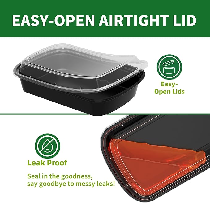 Meal Prep Containers, 50 Pack 12oz Disposable Take Out Food Storage Containers with Leakproof Lids, Reusable Plastic To Go Lunch Boxes, BPA Free, Microwave/Dishwasher/Freezer Safe