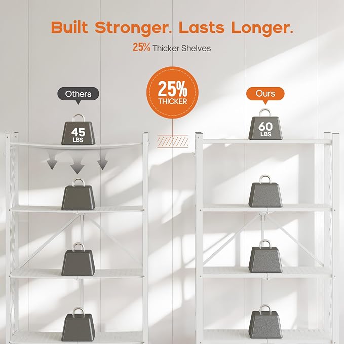 Fenbeli Foldable Shelves with Wheels - 5 Tier Folding Shelf, Collapsible No Assembly Metal Shelving Unit, Origami Storage Shelves & Rolling Storage Rack with 8 Hooks for Kitchen Pantry Garage