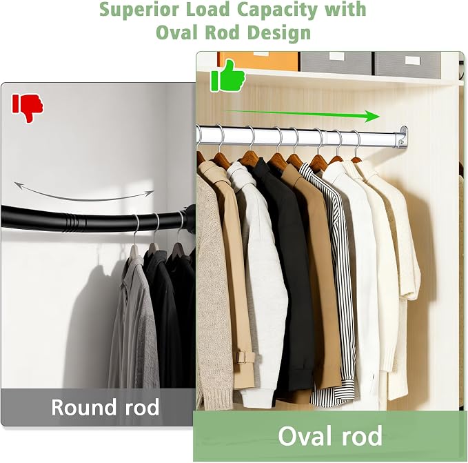 Premium Oval Closet Rod, No-Cut Stepless Adjustable Closet Rod 18"-31"