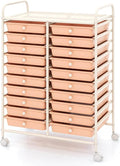 DREAMADE Rolling Cart with Storage Drawers, Utility Cart w/Removable Plastic Drawers, Lockable Wheels, Art Cart for Classroom Organization Art Supplies Office Scrapbook (20 Drawers, Peach)