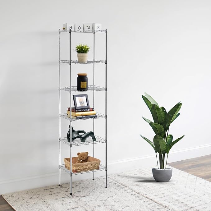 Meet perfect 6-Tier Wire Shelving Unit, 600 lbs Capacity Heavy Duty Metal Storage Rack, Adjustable Height Standing Shelf Organizer for Kitchen, Pantry, Garage, 63.6" H x 16.7" W x 11.8" D