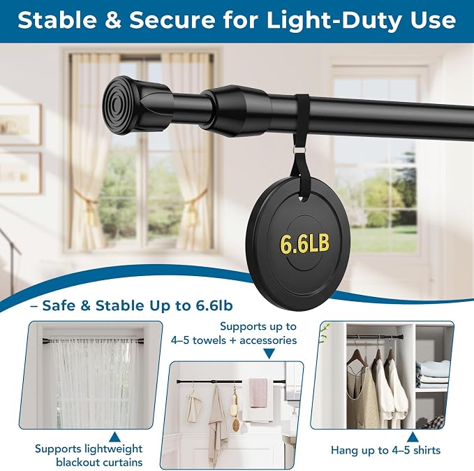 AIZESI Spring Tension Curtain Rod Short Tension Rod (Black,12" to 19"-2Pcs)