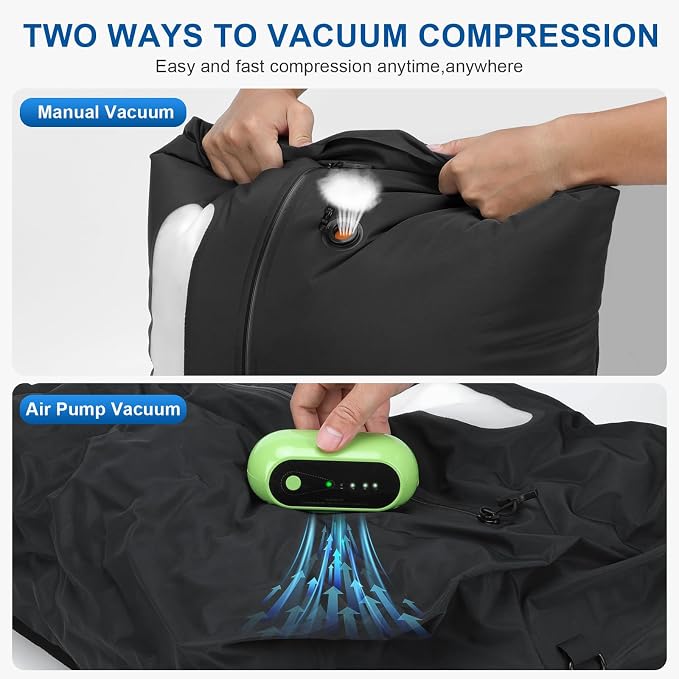 Travel Vacuum Bags with Pump, IPX7 Waterproof, Space Saver, Reusable Vacuum Bag Kit for Camping, Suitcase, Gym, Yoga, Swim, Beach