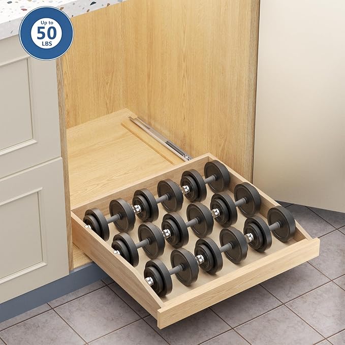 ROOMTEC Pull Out Cabinet Organizer 28-1/2" W x 21" D, Pull Out Cabinet Drawer for Kitchen cabinets with Soft Close, Pull Out Cabinet Shelf, Finished, Bottom Assembly