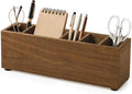 Jetec Wooden Pencil Pen Holder for Desk 6 Compartments Cosmetic Makeup Brush Stationery Office Desktop Organizers for Countertop Adjustable Silverware Caddy for Party, Home, Art Supplies(Walnut)