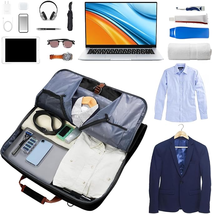 Mancro Carry On Garment Bags for Travel, Convertible Weekender Bag, Brown | Wrinkle-Free, Hanging Travel Suit Bags with Shoulder Strap, Large Waterproof Suitcase Luggage Bag for Men Women