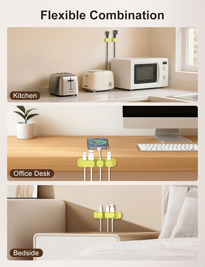6 Pack Magnetic Cable Clips [1s Open/Lock], Cord Organizer Holder | Strong Adhesive Desk Cable Management- Organize Charging Cords Neatly for Home, Office, Car,Desk, Nightstand-Emerald Green