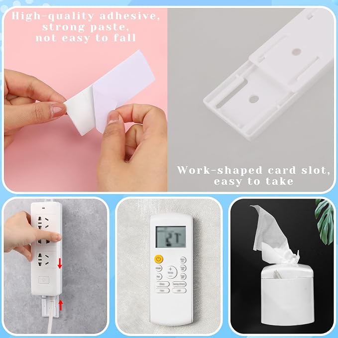 6 Pcs Power Strip Holder, Self-Adhesive Socket Holder for Wall & Desk, Punch-Free Surge Protector Mount, Space Saving Cable Management for Home, Kitchen & Office (White)