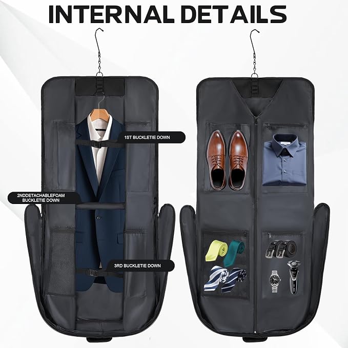 Goloni Garment Bag For Men Women Travel & Business,Hanging Clothes & Multiple Compartment,Waterproof Foldable Suit Bag Black