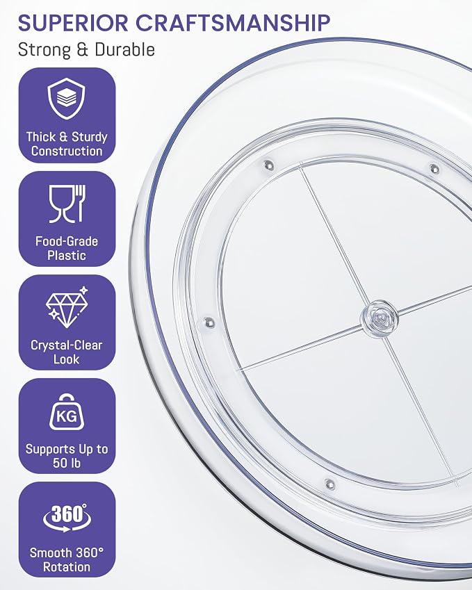 2 Pack 9 Inch Clear Acrylic Lazy Susan, Non-Skid Turntable Organizer for Cabinet, Kitchen, Pantry Organization Storage, Refrigerator, Vanity Makeup, Bathroom Countertop Organizing, Rotating Spice Rack