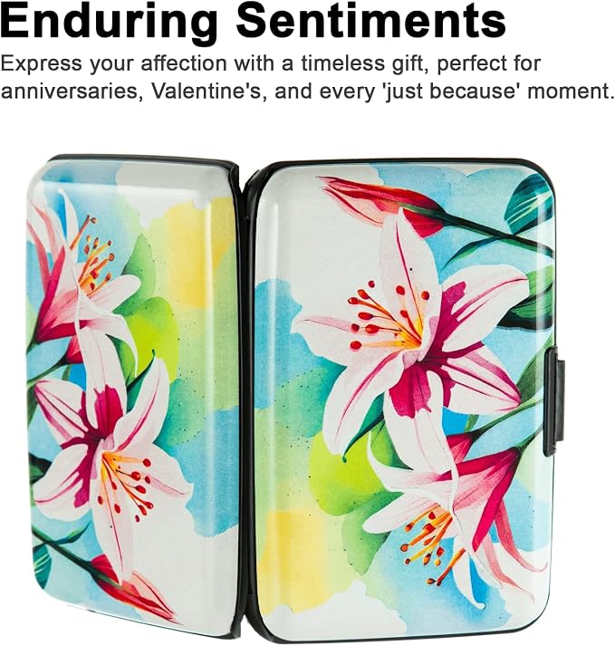Credit Card Holder, Metal Card Wallet RFID Blocking Mini Slim Aluminum Business Hard Card Case for Women Men (Watercolor Lilies)