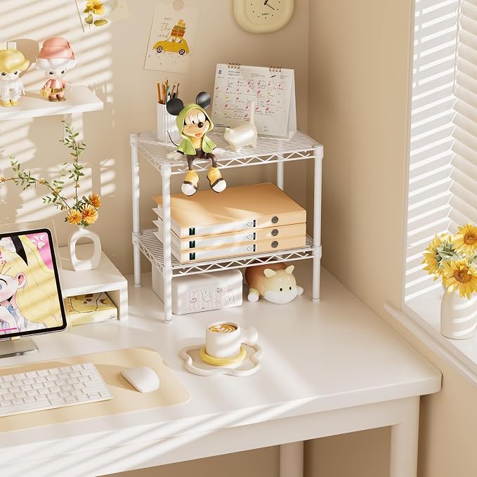 SINGAYE Small 2 Tier Shelves Wire Storage Shelving Adjustable Metal Shelf | Home Storage Small Rack Pantry Closet Unit for Laundry Room Organization Bathroom Kitchen