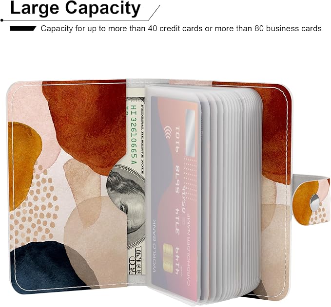 Rouidr Business Card Organizer, RFID Business Card Holder, Small Slim Leather Cards Book, Pocket Name Card Holder Wallet for Women, Simple Abstract Art