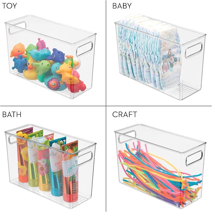 iDesign Tall Plastic Storage Bin with Handles, Set of 2, Clear | For Fridge or Freezer, Made in USA