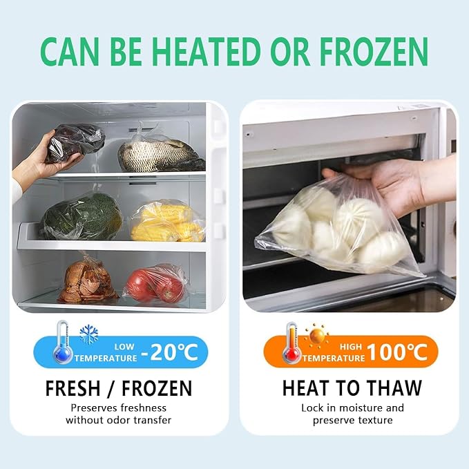 9527 Product 12" x 20" Clear Plastic Produce Bag, Food Storage Bag on a Roll, 350 Bags One Roll, Freeze/Heat Clear Bag for Bread, Meat, Vegetables, Fruits