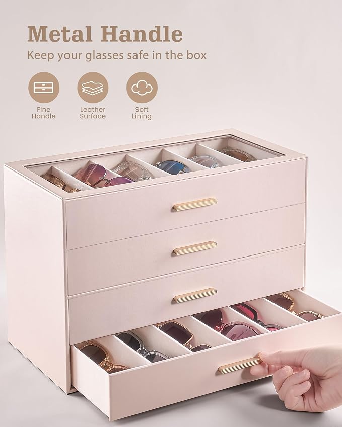 Lolalet Sunglasses Storage Box for Women, Eyewear Eye Glass Organizer with Clear Top Display Holder Case