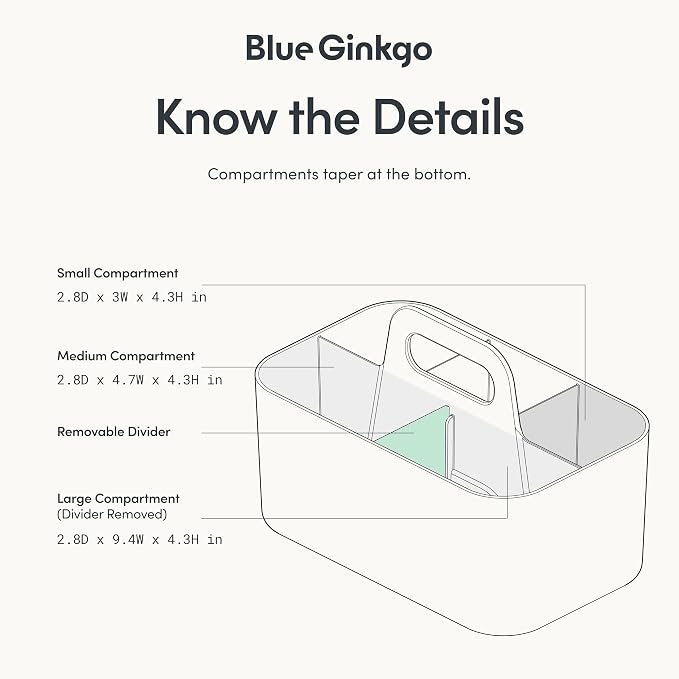 BLUE GINKGO Stackable Organizer Caddy – Korean-Made Portable Tote for Bathroom, Office, Crafts, or School Supplies (Rectangle, Gray)