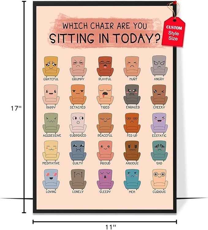 LOLUIS Mental Health Poster, Boho Therapy Tools Educational Supplies Art Print Classroom School Office Decor (Chair Feelings, Custom Frame Type)