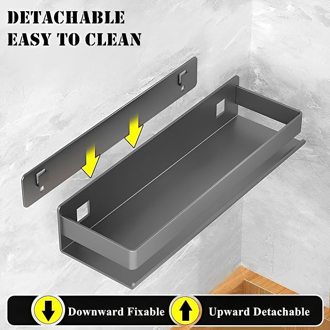 Stainless Steel Detachable Wall Mounted Floating Shelves for Kitchen, Bathroom, Storage Organizer Shelves, Corrosion and Rust Resistant, Set of 1 Gray