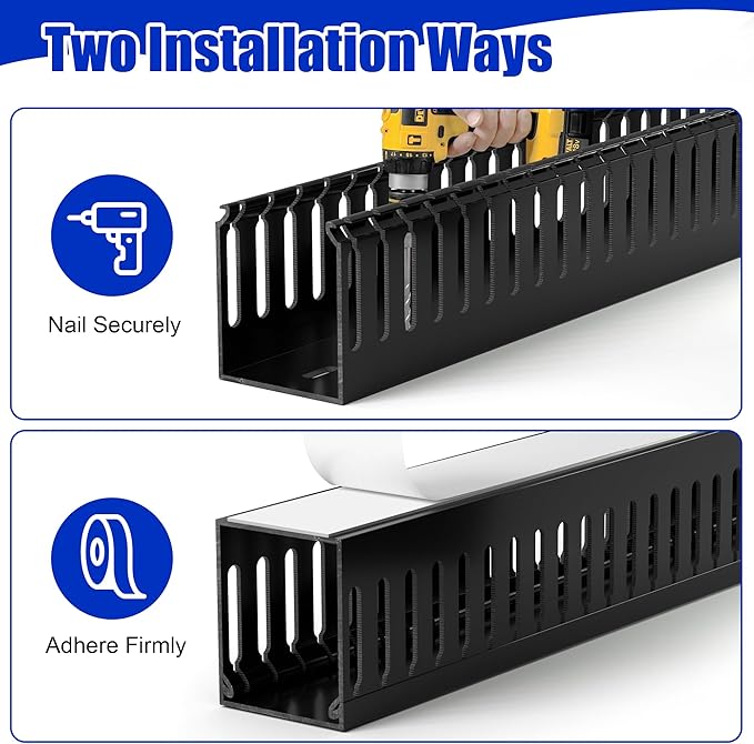 2" H x 2" W Cable Raceway, 66in Under Desk Wire Management Channel, Grey | Slotted Wire Duct, 4Pack, 16.5in Each, Heavy-Duty PVC Cable Management for Server Racks, Network Cables & Electrical Cabinets
