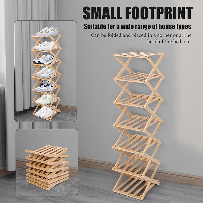 Vertical Narrow Shoe Rack, 7 Tier Portable Folding Shoe Storage Rack, Without Installation Free Standing Shoe Rack for Corridors, Bedrooms Living Room Corner and Small Spaces (7 Tier)
