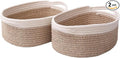 JMvicyroam Woven Basket,Small Rope Storage Bin with Handles & Ribbon Bag, Organizer for Shelves Closets,Gift Basket Empty for Birthday,Books,Dog Toys, White&Oatmeal/2 Pack