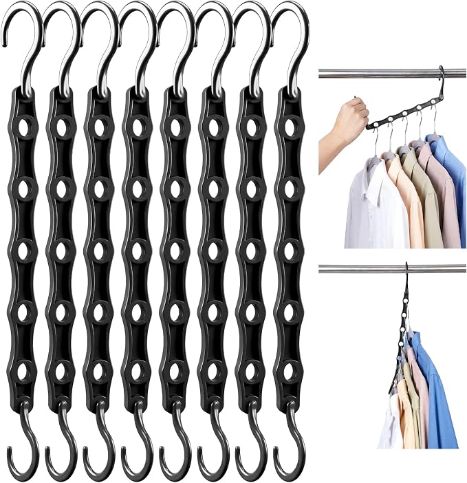 HOUSE DAY 10 Pack Space Saving Hangers, Black, Premium Smart Hanger, Closet Organizers and Storage, Sturdy Cascading Hangers with 5 Holes for Heavy Clothes, College Dorm Room Essentials