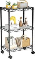 Golpart Small Shelves Storage Wire Metal Adjustable Shelf Unit with Wheels | 3 tier Shelving Organizers Storage Shelving for Bathroom Laundry Room Kitchen Pantry 11.7”D x 17.7”W x 30.7”H Black