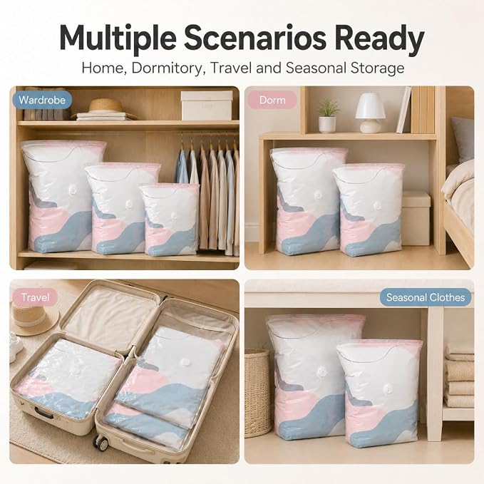 No Pump Vacuum Storage Bags for Bedding 3D Compression Jumbo Press and Seal for Clothes and Blankets Large Capacity Thickened Stereoscopic Saving Space 2026 New 3pc (Large)