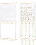 Hanging Jewelry Organizer with 20 Hooks & 14 Pockets for Women | Wall Mounted Necklace Holder Organizer With Detachable PVC Bags for Tavel, Jewelry Necklace Earring Bracelets Display