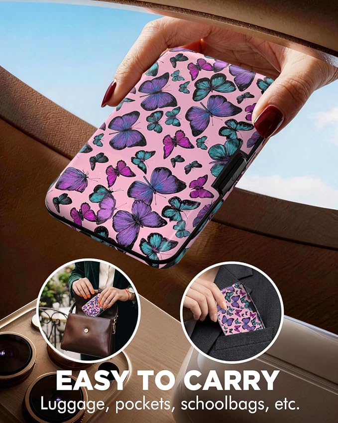 Maicican RFID Blocking Aluminum Credit Card Holder | Slim Metal Wallet for Women & Men, Business Card Case for Travel, Fits Front Pocket, Card holder wallet - Colorful Butterfly