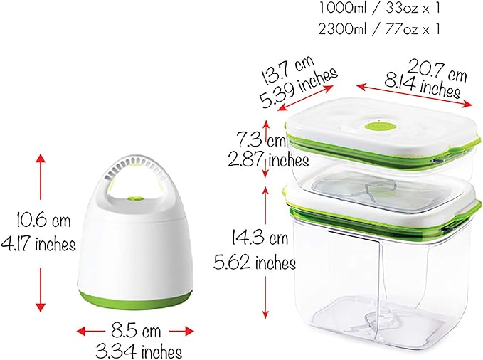 FOSA Vacuum Seal Food Storage System - Reusable Containers Starter Set & 2 Large Stackable Containers for Freshness (Pump Not Included)