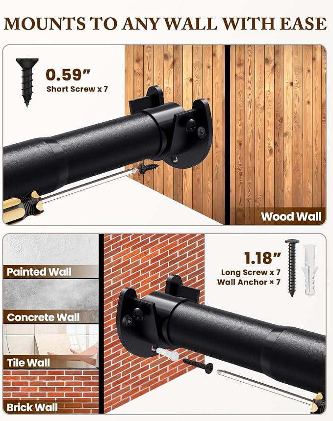 Closet Rod, 17-39 IN Closet Rods for Hanging Clothes, Black | Stepless Adjustable, Supports up to 66 lbs, Multiple Size Options, Easy Installation, Multi Purpose, Wall-Mounted