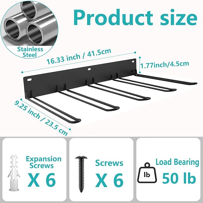Boot Rack 8 Pairs Wader Hangers Metal Boot Hangers Wall Mount Holds- Boots Storage Organizer Tall Boots Holder for Cowboy Garage Storage Closet Entryway Outdoor Drying Black 4 Pack