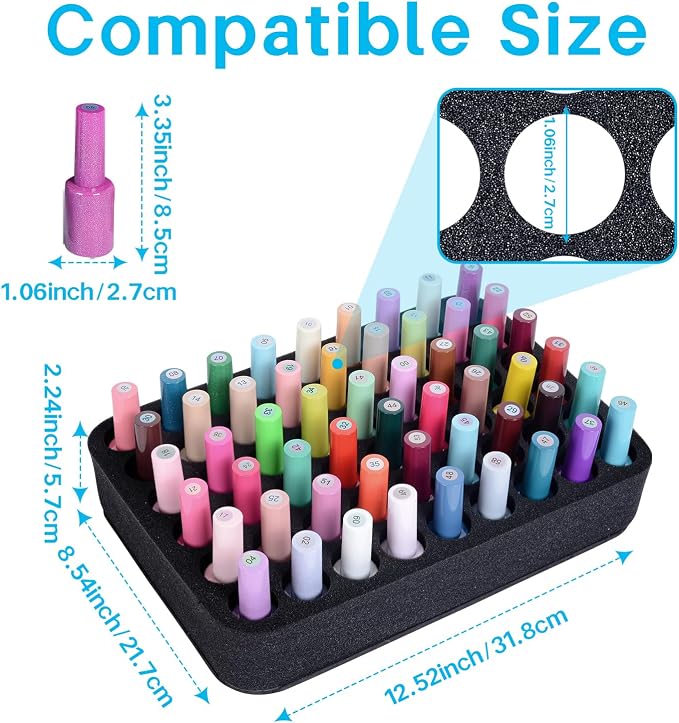 2 Pack Nail Polish Organizer Holder Foam Pad with Slots for Storage 108 Bottles (15ml/0.5fl.oz) Nail Polish or Essential Oil Tray for Drawers Black