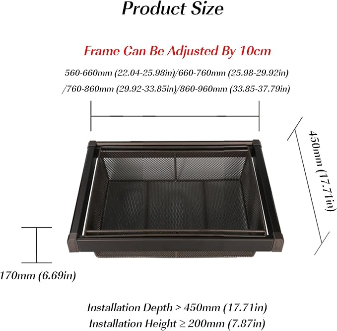 Pull Out Drawer Organizer Containers,Stackable Shelf Baskets Organizer,Aluminum Alloy Stackable Storage Bins,for Office Bathroom Bedroom(Brown,Gray)(Brown,22.04-25.98in)
