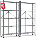 ALANNG 70.7" H Metal Storage Shelves, 5 Tier Folding Shelf on Wheels | Heavy Duty, No Assembly, Rolling, Collapsible Rack Unit for Kitchen, Basement, Pantry (Gray,2 Pack)