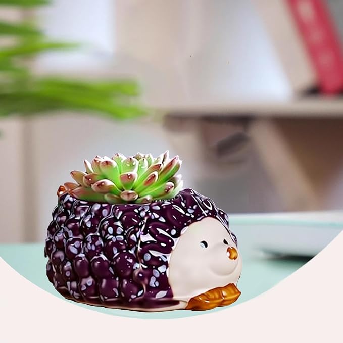 Ceramic Hedgehog Shaped Pen Pencil Holder for Desk Decoration Accessories Hedgehog Decor Makeup Brush Pen Cups Succulent Plant Pot Office School Ideal Gifts for Women, Mom or Birthdays