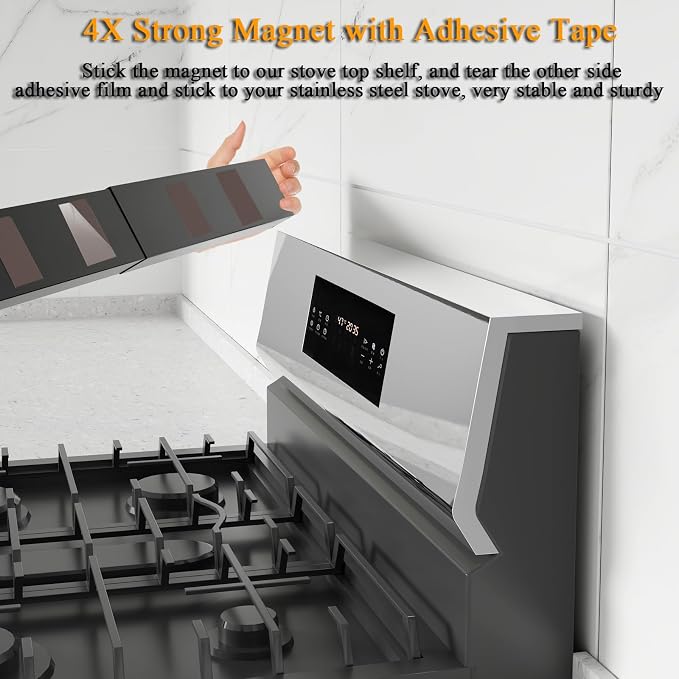 Magnetic Shelf for Stove Top, Adjustable 15"-30" Stove Top Shelf Kitchen Magnetic Spice Rack Organizer Storage, Stainless Steel, Metallic Black