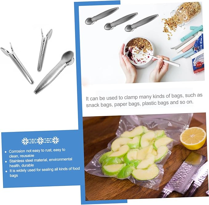MAGICLULU 10-Piece Stainless Steel Bag Sealing Clips Food Sealer Clips for Chip Bags Leakproof Sealing Tools for Kitchen Storage for Snacks and Food Packages