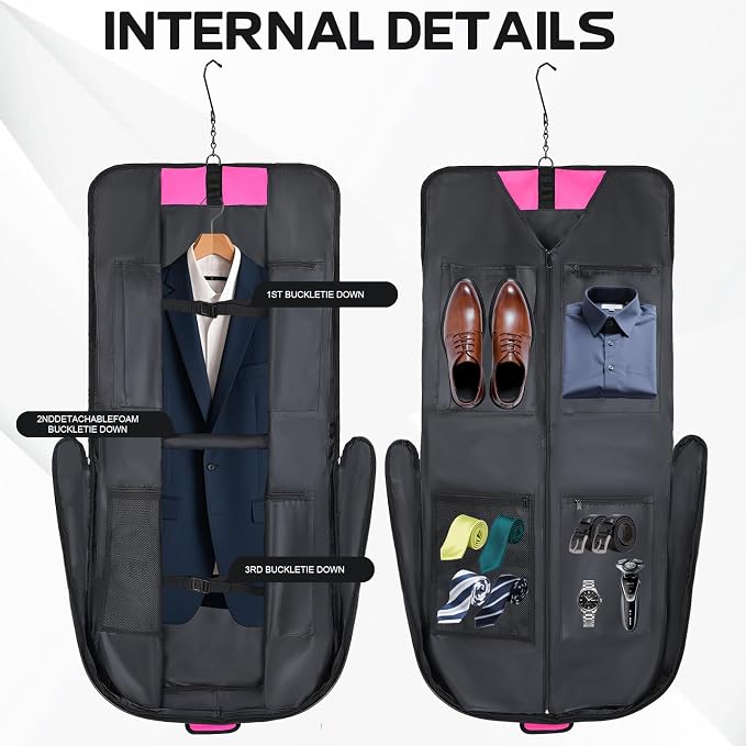 Goloni Garment Bag For Men Women Travel & Business,Hanging Clothes & Multiple Compartment,Waterproof Foldable Suit Bag Rose