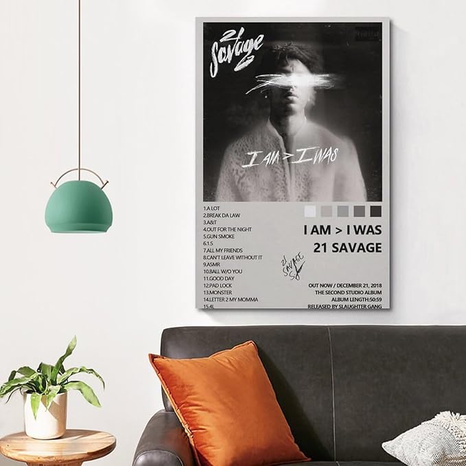 OrdaLi 21 Savage Poster - I Am I Am Album Cover Canvas Art and Wall Art - Modern Home Bedroom Living Room Decor - 16x24inch(40x60cm) Unframe-style
