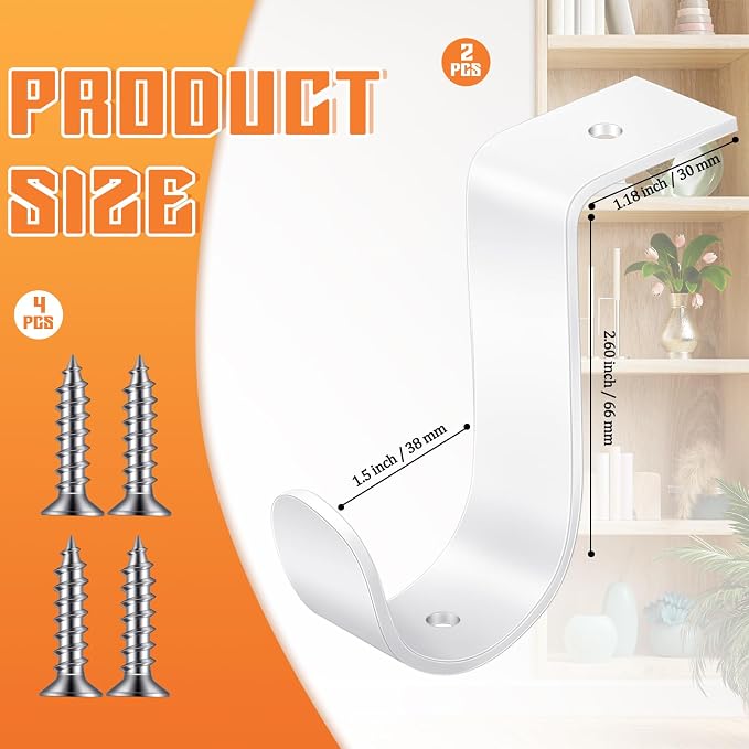 Hicarer 2 Pcs 1.5 Inch Closet Rod Brackets Heavy Duty Metal Wall Mount Rod Brackets with Screws Closet Pole Support for Living Room Bedroom Shelf Office(White)