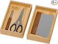 Lixple Bamboo Drawer Organizer for Kitchen Utensils, 2 Pack Stackable Bamboo Kitchen Drawer Organizers, Silverware & Utensil Drawer Trays, 10" x 6" x 2" (Outer), 9.3" x 5.3" x 1.3" (Inner)